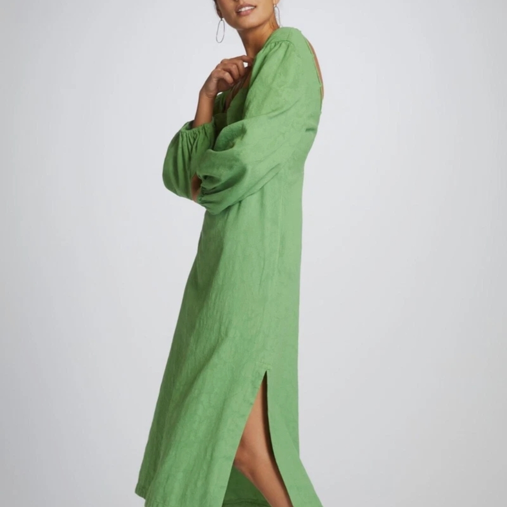 Anthropologie Green Backless Long Sleeve Midi Dress